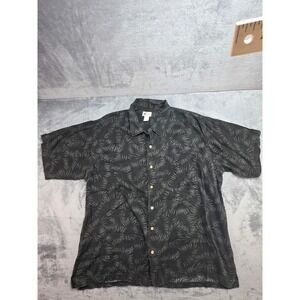 Cherokee Waikiki Wear Mens XXL Gray Tropical Hibiscus Floral Button Up Shirt
